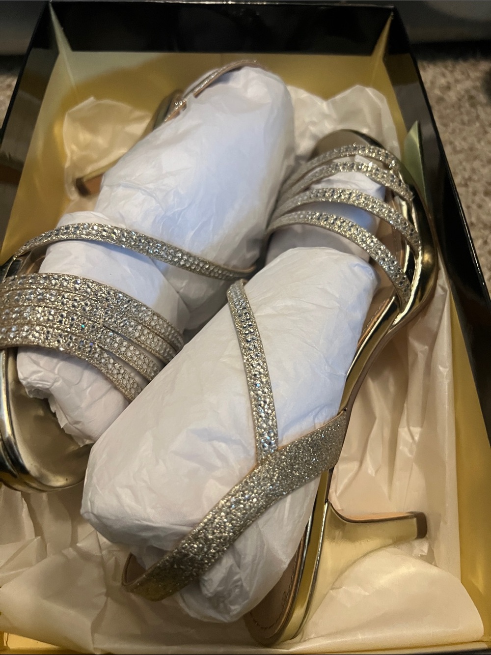 Sparkling Gold Strappy High Heel Sandals